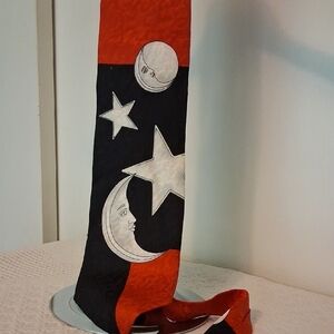 🌙🌟Moon and Stars Red and Black Silk Tie - Handmade in Italy